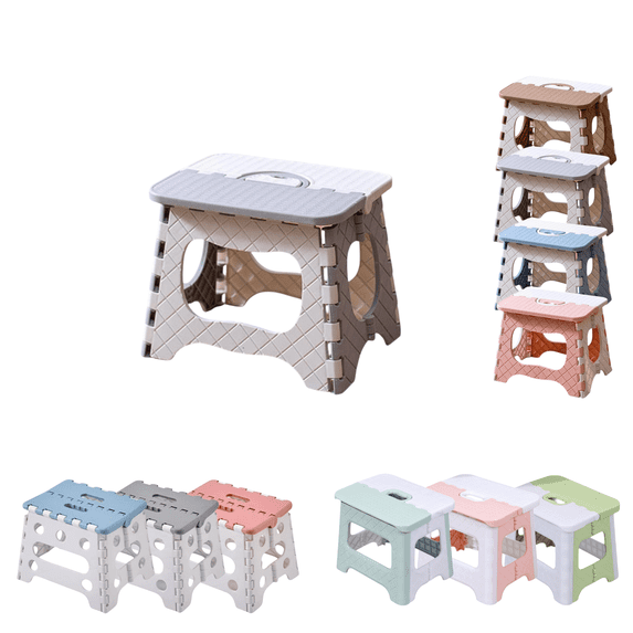 Sahpxhe Step Stool Portable Step Stool Foldablel with Non-Slip Check Pattern,Compact Plastic Camping Fishing Chair with Handhold,Lightweight for Bathroom,Outdoor Gray-A