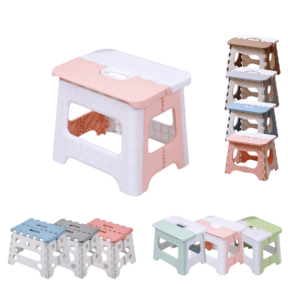 Sahpxhe Step Stool Portable Step Stool Foldablel with Non-Slip Check Pattern,Compact Plastic Camping Fishing Chair,Lightweight for Bathroom,Outdoor Pink-C
