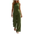 thumbnail image 1 of Sahpxhe Summer Cotton Sets for Women Crew Neck Sleeveless Tank Top Drawstring Wide Leg Pants 2 Piece Loose Casual Matching Sets Army Green XL, 1 of 8