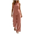 thumbnail image 1 of Sahpxhe Summer Cotton Sets for Women Crew Neck Sleeveless Tank Top Drawstring Wide Leg Pants 2 Piece Loose Casual Matching Sets Pink M, 1 of 8