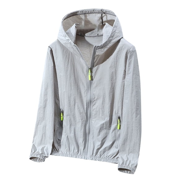 Sahpxhe Sun Protection Jackets for Men Casual Loose Lightweight Athletic Hoodie with Zipper Pockets for Running Fishing Gray XXL