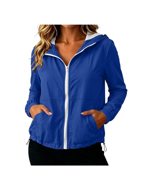 Sun Protection Jackets for Women Lightweight Hooded Loose Casual Gym Athletic Outdoor Jacket with Mesh Lined Blue S