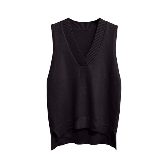 Sahpxhe Sweater Vest Women Sleeveless V Neck Knit Pullover Top Soft Lightweight Sweater Side Slit Hem Layering Piece for Fall Coffee Free Size