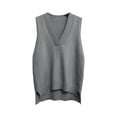 thumbnail image 1 of Sahpxhe Sweater Vest Women Sleeveless V Neck Knit Pullover Top Soft Lightweight Sweater Side Slit Hem Layering Piece for Fall Gray Free Size, 1 of 6