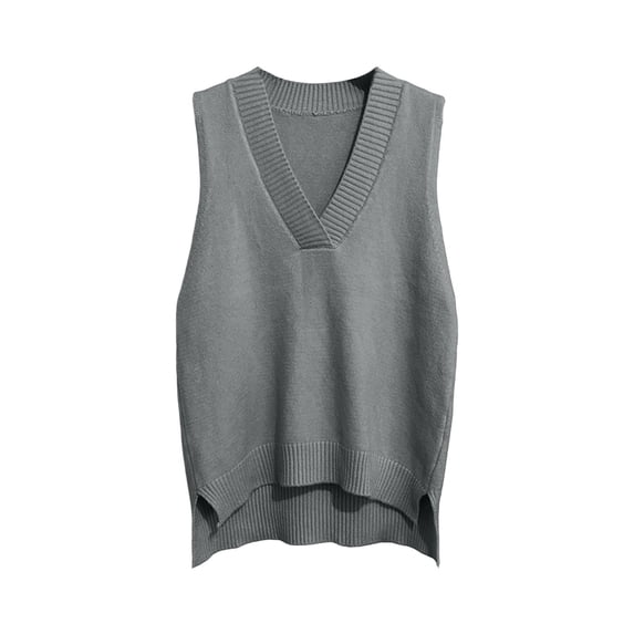 Sahpxhe Sweater Vest Women Sleeveless V Neck Knit Pullover Top Soft Lightweight Sweater Side Slit Hem Layering Piece for Fall Gray Free Size