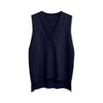 thumbnail image 1 of Sahpxhe Sweater Vest Women Sleeveless V Neck Knit Pullover Top Soft Lightweight Sweater Side Slit Hem Layering Piece for Fall Navy Free Size, 1 of 6