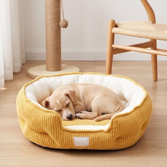 Sahpxhe Washable Dog Bed, Winter Warm Comfortable Round Deep Sleep Plush Pet Bed With Raised Rim For Small Medium Dogs