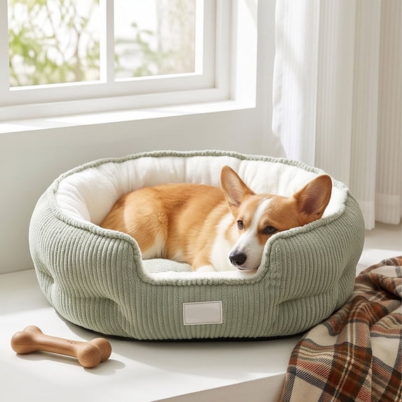 Sahpxhe Washable Dog Bed, Winter Warm Comfortable Round Deep Sleep Plush Pet Bed With Raised Rim For Small Medium Dogs