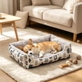 thumbnail image 1 of Sahpxhe Winter Dog Bed, Rectangular High Bolster Warm Plush Pet Bed With Cartoon Animal Print For Indoor Cats And Small Medium Dogs, 1 of 6