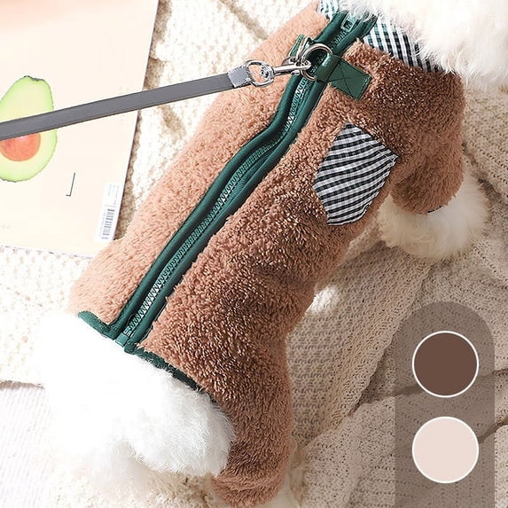 Sahpxhe Winter Dog Cat Coat with D-Rings and Fleece Lined,Warm Fluffy Pet Costume with Zipper Closure,Easy on Off for Christmas Cold Weather Walks,13.8X17.3X12.6in Khaki-L