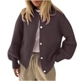 thumbnail image 1 of Sahpxhe Women Knit Cardigan Sweaters Crew Neck Button down Long Sleeve Jacket Relaxed Fit Open Front Casual Fall Clothes Brown L, 1 of 7