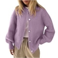 thumbnail image 1 of Sahpxhe Women Knit Cardigan Sweaters Crew Neck Button down Long Sleeve Jacket Relaxed Fit Open Front Casual Fall Clothes Purple L, 1 of 6