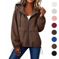 thumbnail image 1 of Sahpxhe Women Waterproof Zip Up Jacket Hooded Long Sleeve Drawstring Lightweight Windbreaker Jacket for Sport Travel Brown L, 1 of 10