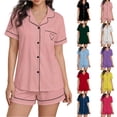 thumbnail image 1 of Sahpxhe Women's Pajama Set 2 Piece Short Sleeve Button Down Shirt and Shorts Cute Heart Print Lounge Set Comfy Sleepwear Pink S, 1 of 6