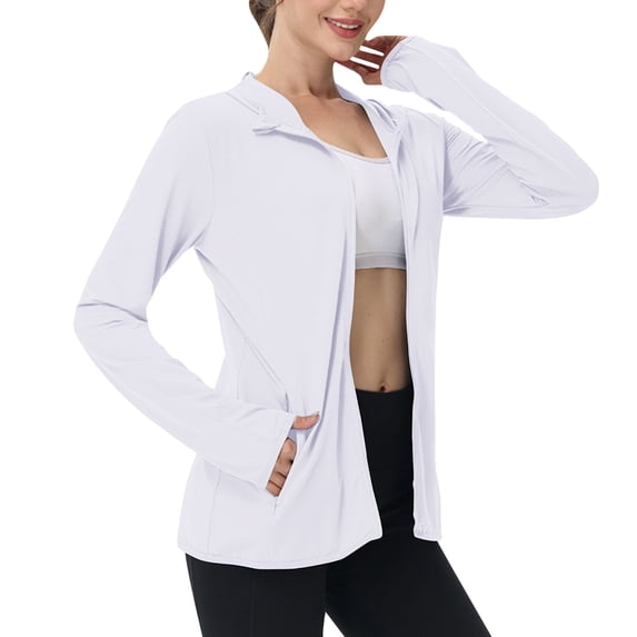 Sahpxhe Women's Sun Protection Hoodie Jacket Long Sleeve Zip-Up Lightweight Casual Shirts with Zipper Pockets White XXL