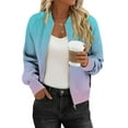 thumbnail image 1 of Sahpxhe Women's Zip up Bomber Jacket Gradient Long Sleeve Casual Outerwear Relaxed Fit Trendy Clothes Light Blue M, 1 of 6