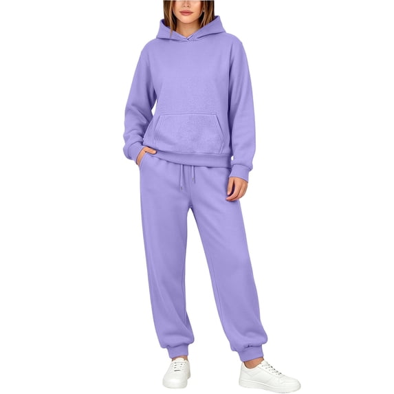 Sahpxhe Womens 2 Piece Lounge Sweat Sets Oversized Long Sleeve Pullover Hoodie Jogger Pants Casual Athleisure Tracksuit Outfit Purple XXXL