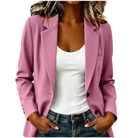 Sahpxhe Womens Blazer Notched Lapel Tailored Long Sleeve Two Button Lined Blazer Jacket for Work Commute Business Purple L