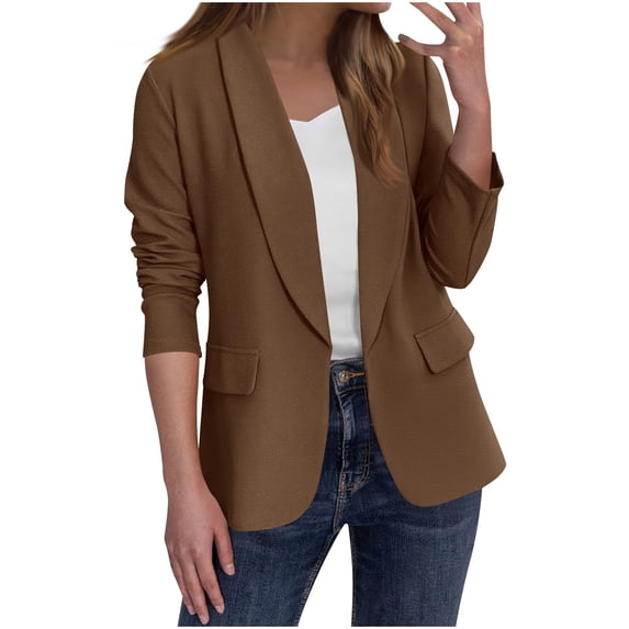 Sahpxhe Womens Blazer Open Front Long Sleeve Shawl Collar Casual Relaxed-Fit Suit Jacket for Office Business Brown XXL