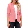 thumbnail image 1 of Sahpxhe Womens Blazer Ruched 3/4 Sleeve Notch Lapel One Button Work Business Casual Slim Fit Suit Jacket Pink XL, 1 of 8