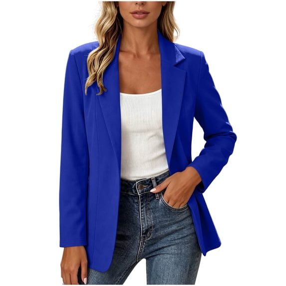 Sahpxhe Womens Blazers Business Casual Open Front Notched Lapel Long Sleeve Suit Jacket Slim Fit Dressy Work Officewear Blue M