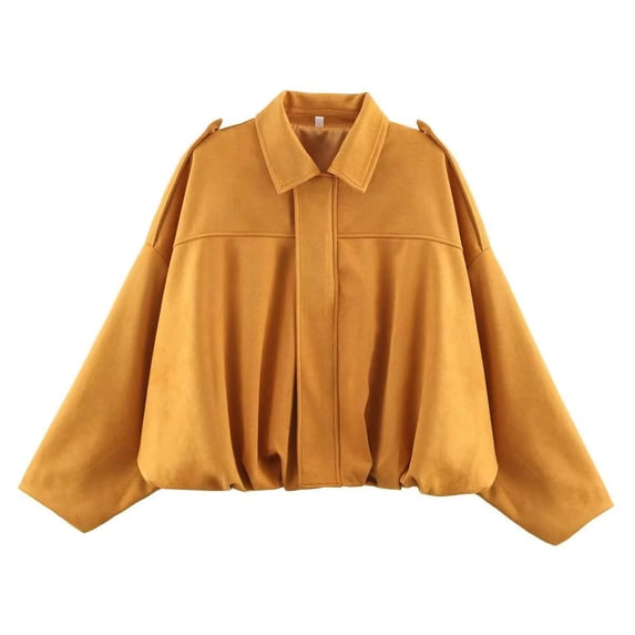 Sahpxhe Womens Bomber Jacket Oversized Batwing Sleeve Zip up Collared Cropped Jacket Casual Streetwear Outer Coat Yellow L