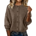 thumbnail image 1 of Sahpxhe Womens Cardigan Sweaters Crew Neck Button down Long Sleeve Sweater Relaxed Fit Casual Trendy Knit Tops Coffee M, 1 of 6