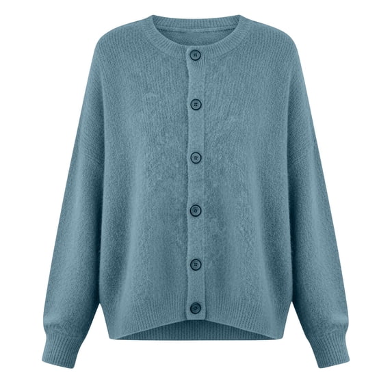 Sahpxhe Womens Cardigan Sweaters Crew Neck Button down Long Sleeve Sweater Relaxed Fit Casual Trendy Knit Tops Light Blue M