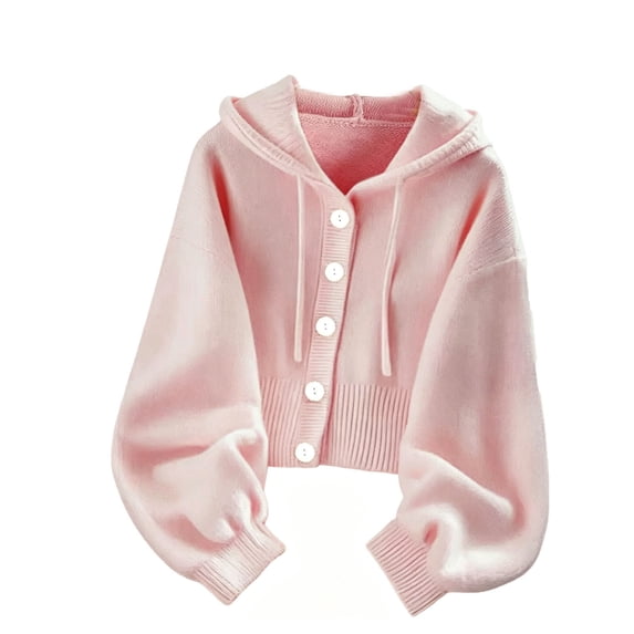 Sahpxhe Womens Cropped Cardigan Sweaters Hooded Long Sleeve Button down Knit Sweater Coat Soft Oversized Fall Casual Tops Pink XL