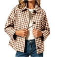 thumbnail image 1 of Sahpxhe Womens Oversized Jackets Plaid Long Sleeve Collared Cropped Jacket Casual Button Down Pretty Lightweight Outerwear Brown XXL, 1 of 6