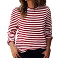 thumbnail image 1 of Sahpxhe Womens Striped Long Sleeve Tops Casual Crew Neck Shirts Soft Breathable Basics Tees for Summer Fall Red XXL, 1 of 6