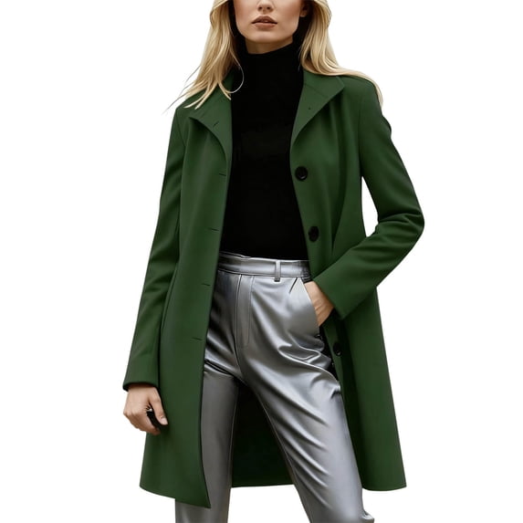 Sahpxhe Womens Trench Coat Wool Blend Lapel Single Breasted Long Sleeve Overcoat Work Office Classic Winter Outerwear Army Green L