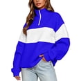 thumbnail image 1 of Sahpxhe Womens Zip Mock Neck Sweatshirt Loose Color Block Long Sleeve Pullover Sweatshirt Vibrant Stripe Comfy Trendy Tops Blue XXL, 1 of 8