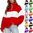 thumbnail image 1 of Sahpxhe Womens Zip Mock Neck Sweatshirt Loose Color Block Long Sleeve Pullover Sweatshirt Vibrant Stripe Comfy Trendy Tops Red S, 1 of 9