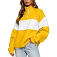 thumbnail image 1 of Sahpxhe Womens Zip Mock Neck Sweatshirt Loose Color Block Long Sleeve Pullover Sweatshirt Vibrant Stripe Comfy Trendy Tops Yellow XXL, 1 of 8