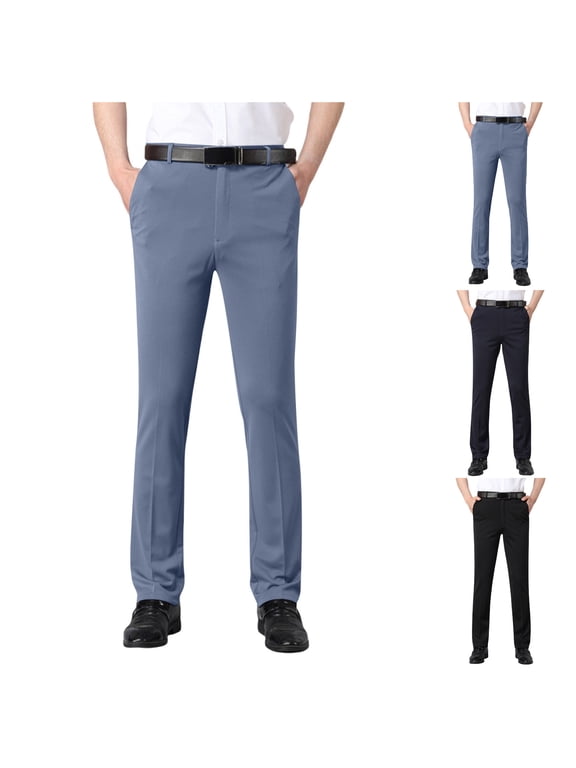 Work Pants for Men Business Casual Dress Long Pants Slim Straight Leg Zipper Button Fly Trousers with Pockets Gray 30