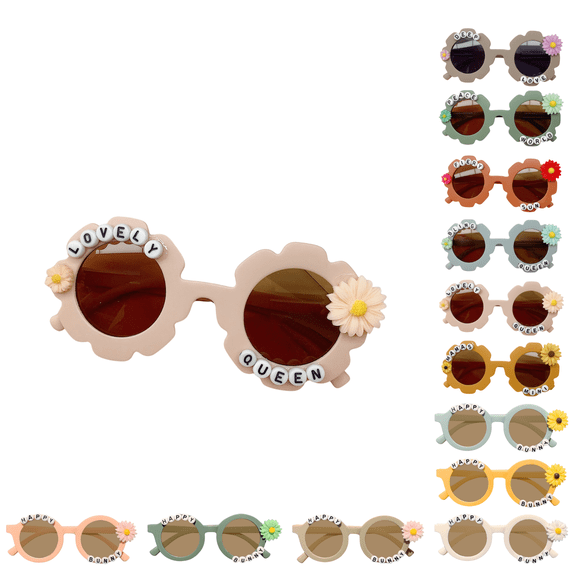 Sahpxhe Youth Sunglasses Cute Shape Flower Alphabet UV400 One Mirror Dual Use for Travel Pink