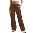 thumbnail image 1 of Sahpxhe Sweatpants Women Drawstring Elastic Waist Multi-Pocket Baggy Sweatpants Wide Leg Solid Color Athletic Work Pants Coffee L, 1 of 6