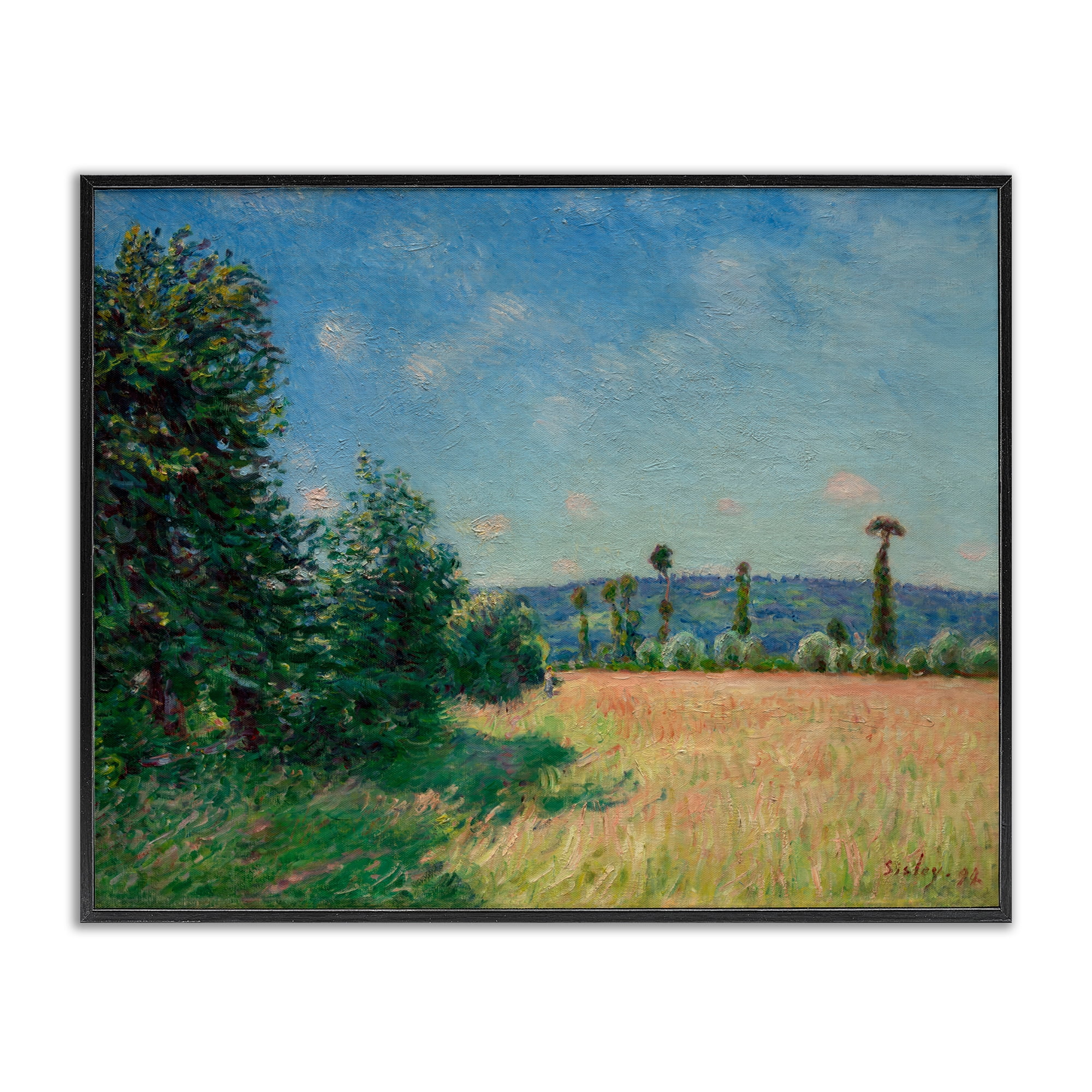 Sahurs Meadows in Morning Sun Black Framed Giclee Art, design by Alfred Sisley