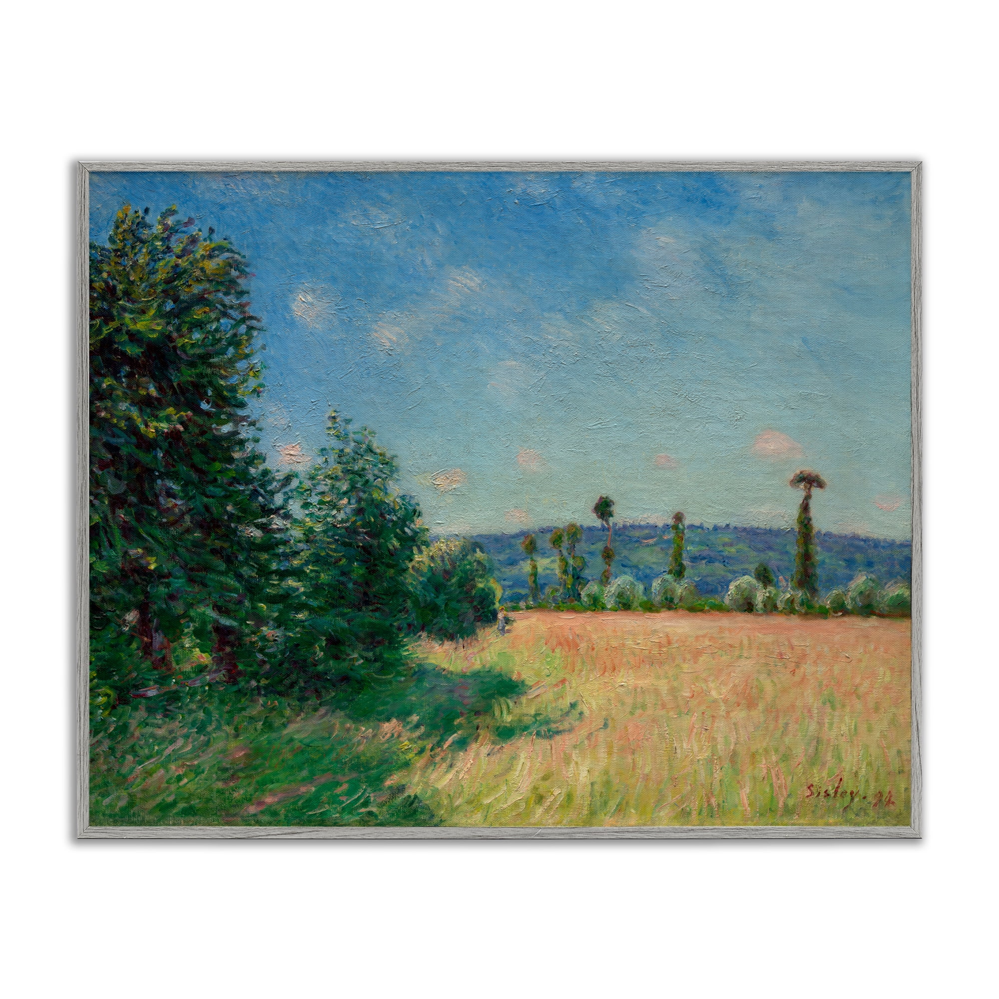 Sahurs Meadows in Morning Sun Gray Framed Giclee Art, design by Alfred Sisley