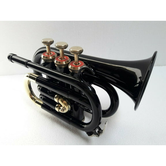 Sai Musical Store Bb POCKET TRUMPET Low Pitch Brass Musical Instrument | BLACK