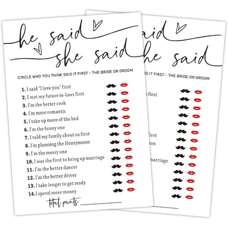 He Said She Said - Wedding Bridal Shower , Bachelorette Party Wedding Shower Favors, 30  Cards, Engagement Party  Activity Supplies, Wedding  for Reception -L846