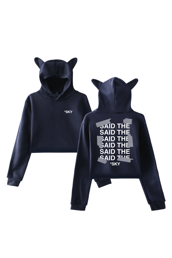 Said the Sky Merch Girl's Cute Cat Ear Cropped Pullover Hoodie Hooded Sweatshirt