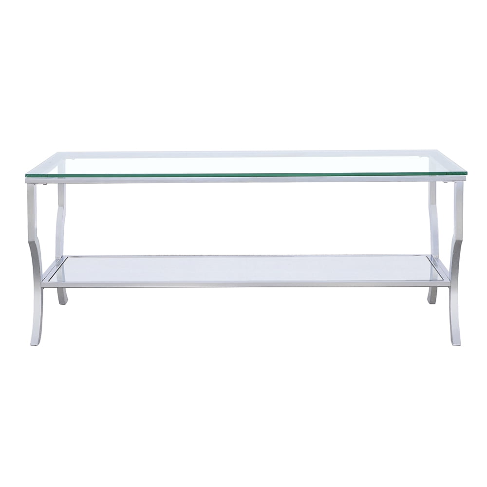 Rectangular Silver Glass and Metal Mirrored Coffee Table