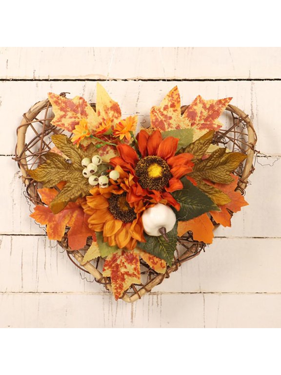 1pc Heart-shaped Maple Leaf Pumpkin Pendant Sunflower Thanksgiving Decoration Autumn Halloween Decoration Wreaths