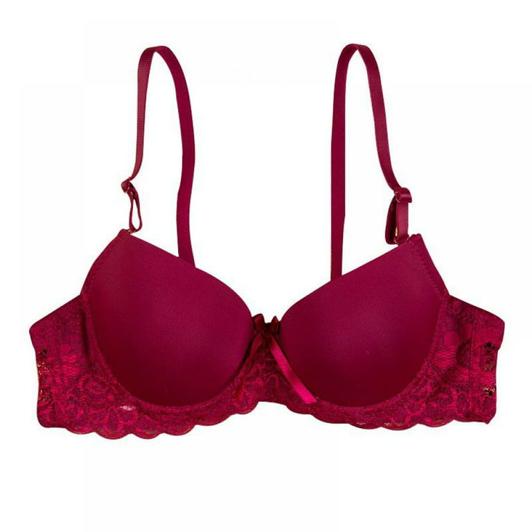 Saient Girl Sexy Lace Bra Push Up Breast Adjustment Push Up Support Bra  Sexy Lace Women Bra Underware,Wine Red,36A 