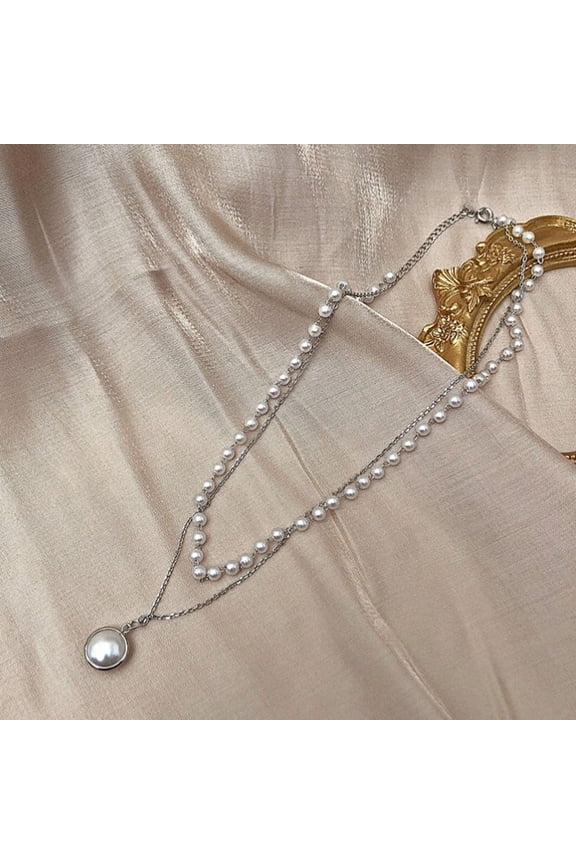 Niche Super Fairy Double Pearl Pendant, Fairy Tale Clavicle Chain Necklace, Matching Spring Square Neck Round Neck Top, Golden Silver, Party Accessories, Holiday Gift, Mother's Day Gift