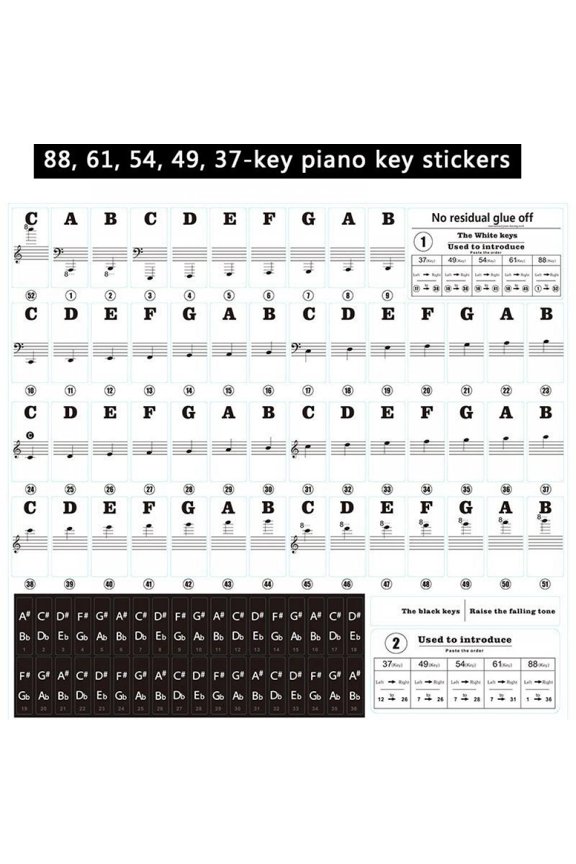Piano Sticker Transparent Piano Keyboard Sticker for 54/61/88 Keyboard