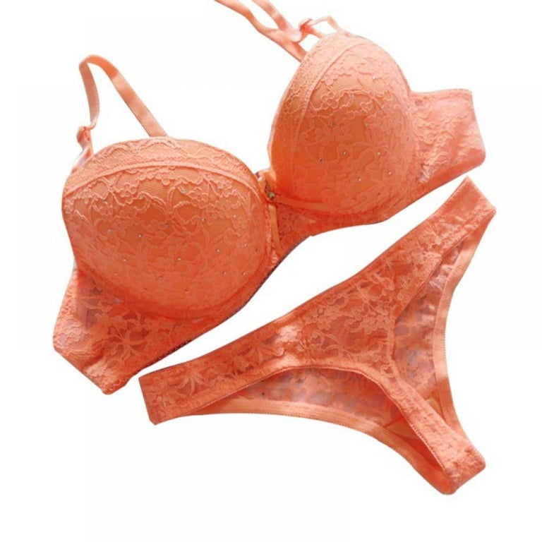 Saient Sexy Women Lace Drill Bra Set Push Up Underwear Set Bra And Thong Set ,Orange,38C 