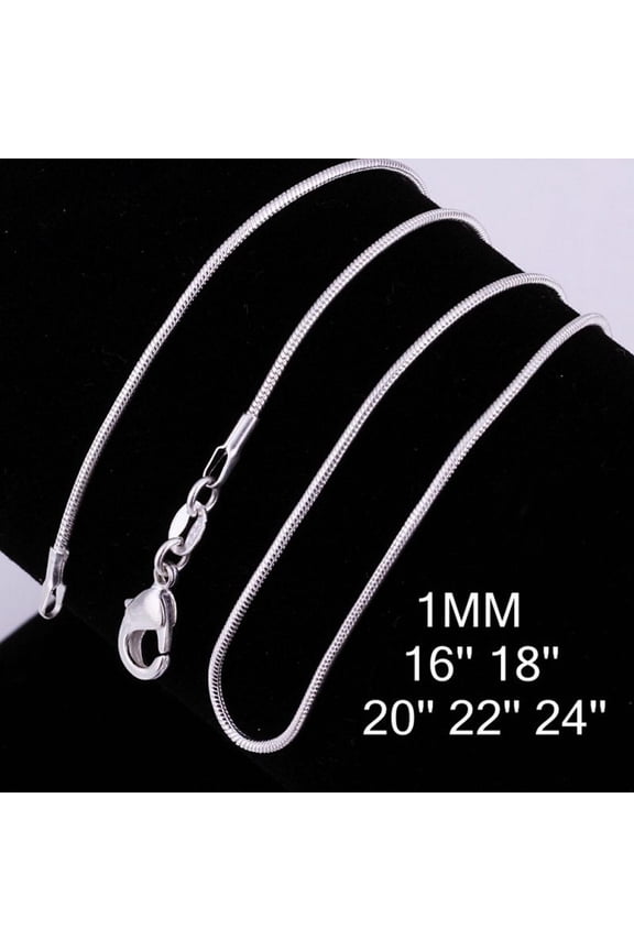 Sterling Silver 1MM Snake Chain Necklace, Round Flexible Italian Snake Chain Necklace
